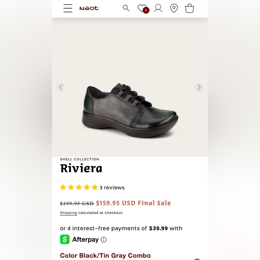 Naot Riviera Two-Tone Leather Lace-Up Oxford in Black and Gray